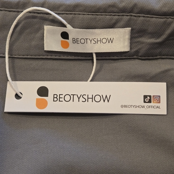 Beotyshow Men's Stretch Grey Button-Up Shirt Long Sleeves Men XX-Large Boxy Chef - Picture 7 of 14